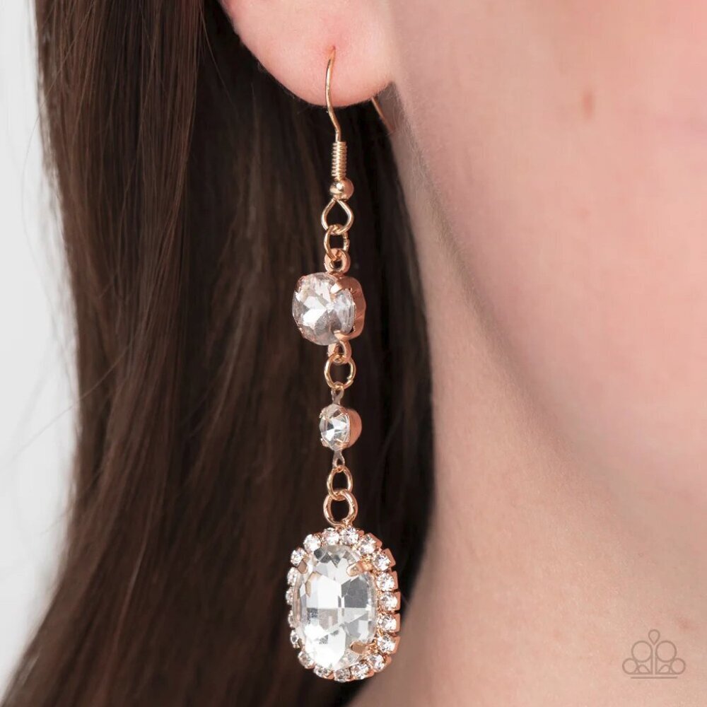 Paparazzi Jewelry Accessories - Glass Slipper Sparkle - Gold Earrings - Vintage